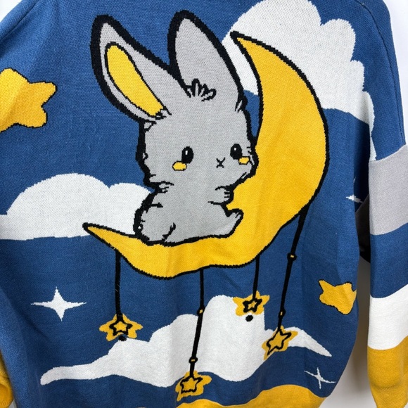Koko Kuma Moon Bunny Cardigan Sweater Kawaii Rabbit Chibi Clouds Button Front XL - Picture 11 of 12